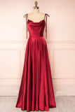 Spaghetti Strap A-Line Satin Simple Long Prom Dress Bridesmaid Dress HZ1108