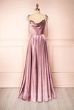 Spaghetti Strap A-Line Satin Simple Long Prom Dress Bridesmaid Dress HZ1108
