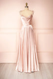 Spaghetti Strap A-Line Satin Simple Long Prom Dress Bridesmaid Dress HZ1108