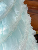Cute Sky Blue A-Line Strapless Tulle Beaded Long Prom Dress Sequined Layered Adult Ceremony Dress HZ1108