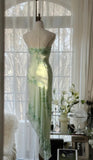 Fairytale Light Green Simple Bodycon Party Dresses Elegant One Shoulder Chiffon Applique Beaded Prom Dress HZ1108