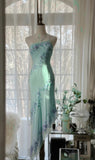 Fairytale Light Green Simple Bodycon Party Dresses Elegant One Shoulder Chiffon Applique Beaded Prom Dress HZ1108