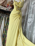 Elegant Yellow Mermaid Formal Dresses Halter Sequin Diamond Long Prom Dress Birthday Party Outfit HZ1108