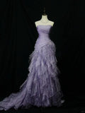 Elegant Purple Mermaid Strapless Tulle Layered Long Prom Dress Formal Evening Dress HZ1108
