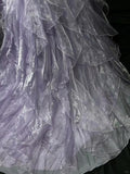 Elegant Purple Mermaid Strapless Tulle Layered Long Prom Dress Formal Evening Dress HZ1108