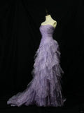 Elegant Purple Mermaid Strapless Tulle Layered Long Prom Dress Formal Evening Dress HZ1108