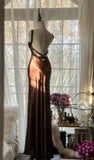Vintage Chocolate Mermaid Sweetheart Neck Satin Long Prom Dress Elegant Evening Gown HZ1108