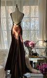 Vintage Chocolate Mermaid Sweetheart Neck Satin Long Prom Dress Elegant Evening Gown HZ1108