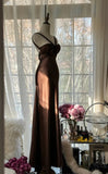 Vintage Chocolate Mermaid Sweetheart Neck Satin Long Prom Dress Elegant Evening Gown HZ1108