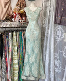 Vintage Mermaid V-neck Satin Tulle Long Prom Dress HZ1108