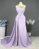 Elegant Pink Long One Shoulder Sleeveless Prom Dress Long Slit Online HZ1108
