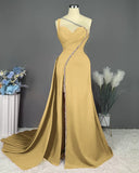 Elegant Pink Long One Shoulder Sleeveless Prom Dress Long Slit Online HZ1108