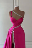 Elegant Pink Long One Shoulder Sleeveless Prom Dress Long Slit Online HZ1108