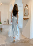 Gentle Blue Bodycon Dress Spaghetti Strap Chiffon Long Prom Dress Graduation Prom Dress HZ1108