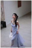 Purple A-Line Strapless Chiffon Pleated Long Prom Dress Chic Lace Graduation Prom Dress HZ1108