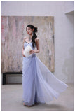 Purple A-Line Strapless Chiffon Pleated Long Prom Dress Chic Lace Graduation Prom Dress HZ1108