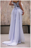 Purple A-Line Strapless Chiffon Pleated Long Prom Dress Chic Lace Graduation Prom Dress HZ1108