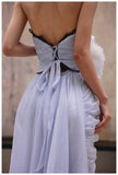 Purple A-Line Strapless Chiffon Pleated Long Prom Dress Chic Lace Graduation Prom Dress HZ1108
