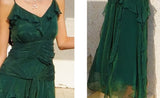 Vintage Green A-Line Spaghetti Strap Chiffon Long Prom Dress V-Neck Layered Evening Gown HZ1108