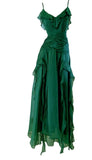 Vintage Green A-Line Spaghetti Strap Chiffon Long Prom Dress V-Neck Layered Evening Gown HZ1108