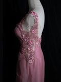 Gray Pink Retro Mermaid V-neck Chiffon Beaded Long Prom Dress Sweet Applique Birthday Dress HZ1108