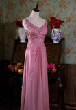 Gray Pink Retro Mermaid V-neck Chiffon Beaded Long Prom Dress Sweet Applique Birthday Dress HZ1108