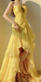 Yellow A-Line One Shoulder Chiffon Long Prom Dress Sweet Layered Birthday Dress HZ1108