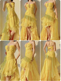 Yellow A-Line One Shoulder Chiffon Long Prom Dress Sweet Layered Birthday Dress HZ1108