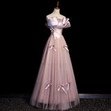 Pink A-Line Strapless Satin Tulle Long Prom Dress Graduation Prom Birthday Dress HZ1108