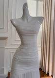 White Bodycon Dress Strapless Chiffon Long Prom Dress Simple Evening Dress HZ1108