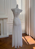 White Bodycon Dress Strapless Chiffon Long Prom Dress Simple Evening Dress HZ1108