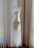 White Bodycon Dress Strapless Chiffon Long Prom Dress Simple Evening Dress HZ1108