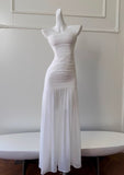 White Bodycon Dress Strapless Chiffon Long Prom Dress Simple Evening Dress HZ1108