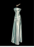 Green Bodycon Dress Strapless Satin Long Prom Dress Simple Evening Dress HZ1108