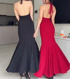 Sexy Mermaid Halter Long Prom Dress Backless Evening Dress HZ1108
