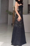 Black Bodycon Spaghetti Strap Chiffon Long Prom Dress Sexy Backless Evening Dress HZ1108