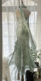 Elegant Green Mermaid Formal Dresses Beaded Chiffon Open Back Long Prom Dresses Spaghetti Straps Guest Dresses HZ1108