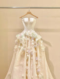 A-Line Spaghetti Strap Satin Long Prom Dress, Beautiful Applique Wedding Dress HZ1108
