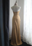 Mermaid Gold Strapless Satin Long Prom Dress Simple Evening Dress HZ1108