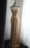 Mermaid Gold Strapless Satin Long Prom Dress Simple Evening Dress HZ1108