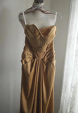 Mermaid Gold Strapless Satin Long Prom Dress Simple Evening Dress HZ1108