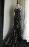 Mermaid Black Spaghetti Strap Chiffon Long Prom Skirt Polka Dot Evening Dress HZ1108