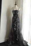 Mermaid Black Spaghetti Strap Chiffon Long Prom Skirt Polka Dot Evening Dress HZ1108