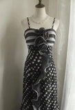 Mermaid Black Spaghetti Strap Chiffon Long Prom Skirt Polka Dot Evening Dress HZ1108