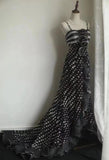 Mermaid Black Spaghetti Strap Chiffon Long Prom Skirt Polka Dot Evening Dress HZ1108