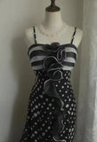 Mermaid Black Spaghetti Strap Chiffon Long Prom Skirt Polka Dot Evening Dress HZ1108