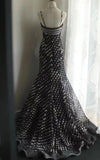 Mermaid Black Spaghetti Strap Chiffon Long Prom Skirt Polka Dot Evening Dress HZ1108