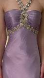 Glamou Purple ??Satin Beaded Backless Long Prom Dress for Party&Birthday,Elegant Wedding Guest Outfits HZ1108