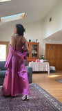 Elegant Spaghetti Straps A-Line Fuchsia Beaded Satin Prom Dresses Gorgeous Wedding Guest Dresses with Shawl HZ1108