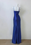 Klein Blue Elegant Spaghetti Straps Slit Long Prom Dress Charming Birthday Party Dress HZ1108